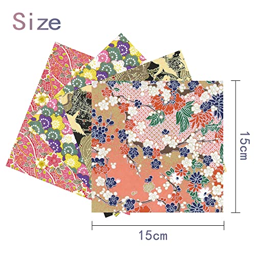Origami Paper Kit 50 Sheets 6 Inch Square Double Sided Color 10 Vivid Sakura Washi Chiyo Colors for Hand Crafts Origami Paper Arts Creativity.Cherry Blossoms