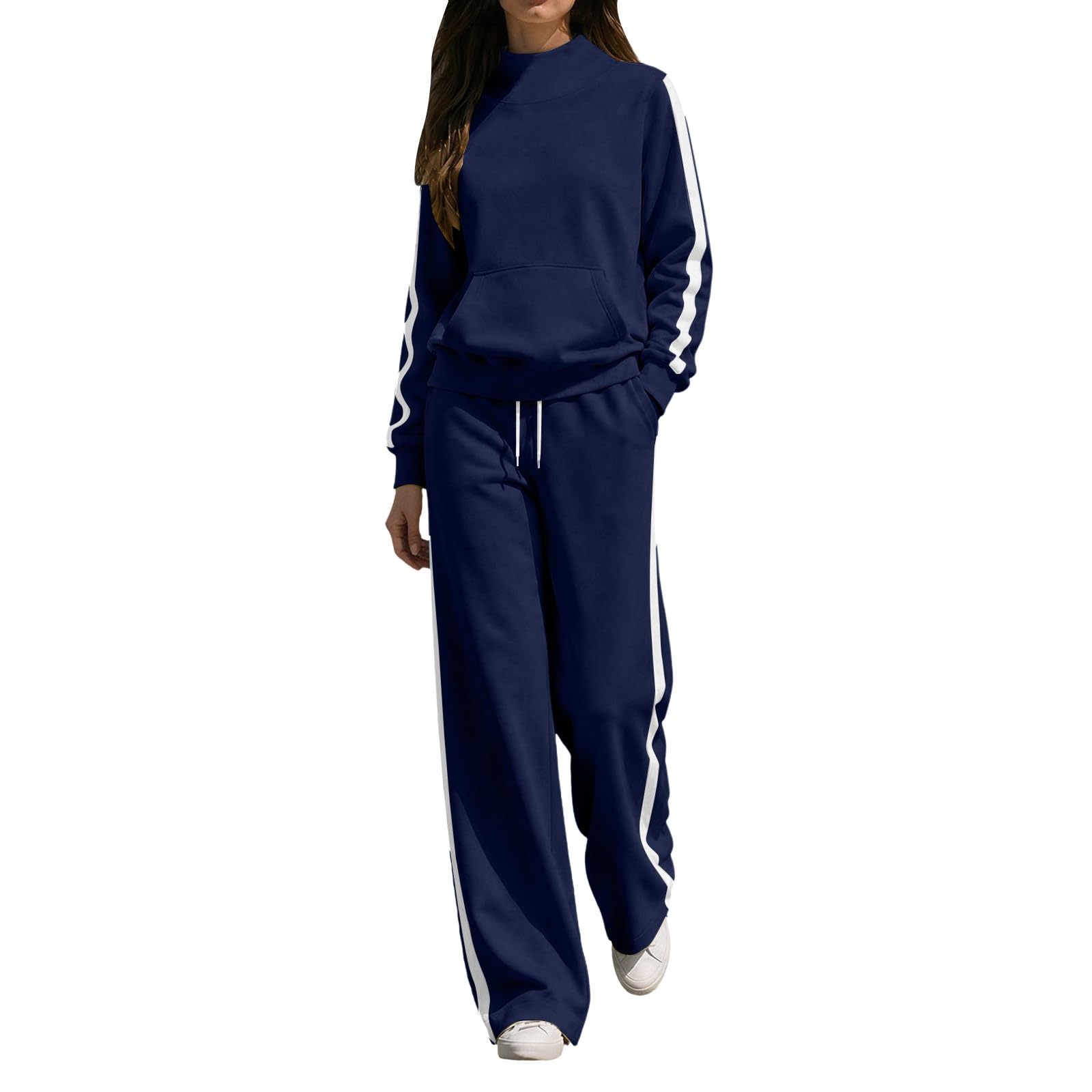 Tuta Sportiva Donna 2 Pezzi Completi Da Ginnastica Manica Lunga Girocollo Completo Sportiva Tuta Palestra Casual Set Top E Pantaloni a Gamba Larga Tute Per Jogging Fitness Yoga Autunnale Invernale