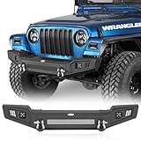 Hooke Road Climber Front Bumper for 1997-2006 Jeep Wrangler TJ, Off-Road Steel Bumper with D-rings and 2×25W LED Spotlights