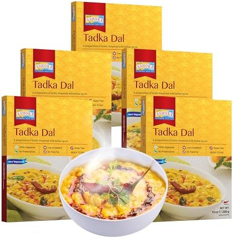 Ashoka Indian Meals 1932, Heat & Serve Vegetarian Lentils, Everyday Dal, All-Natural Indian Dal Tadka, Kosher Certified, Camping Friendly Food, Gluten-Free & with No Preservatives, Pack of 5