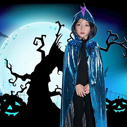 QIAONIUNIU Dinosaur Cape Dragon Hooded Cloak Halloween Costume Boy Girl Toddler Dress Up Clothes 3-8 Years Old Color Blue