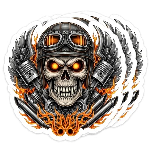 (3PCS) Outlaw Biker Skull Stickers – Skeleton Stickers for Adults, Kids – Funny Skull Gothic Vinyl Decal Pack for Laptop, Water Bottle, Phone – Gift for Dad, Son, Best Friend, Coworker