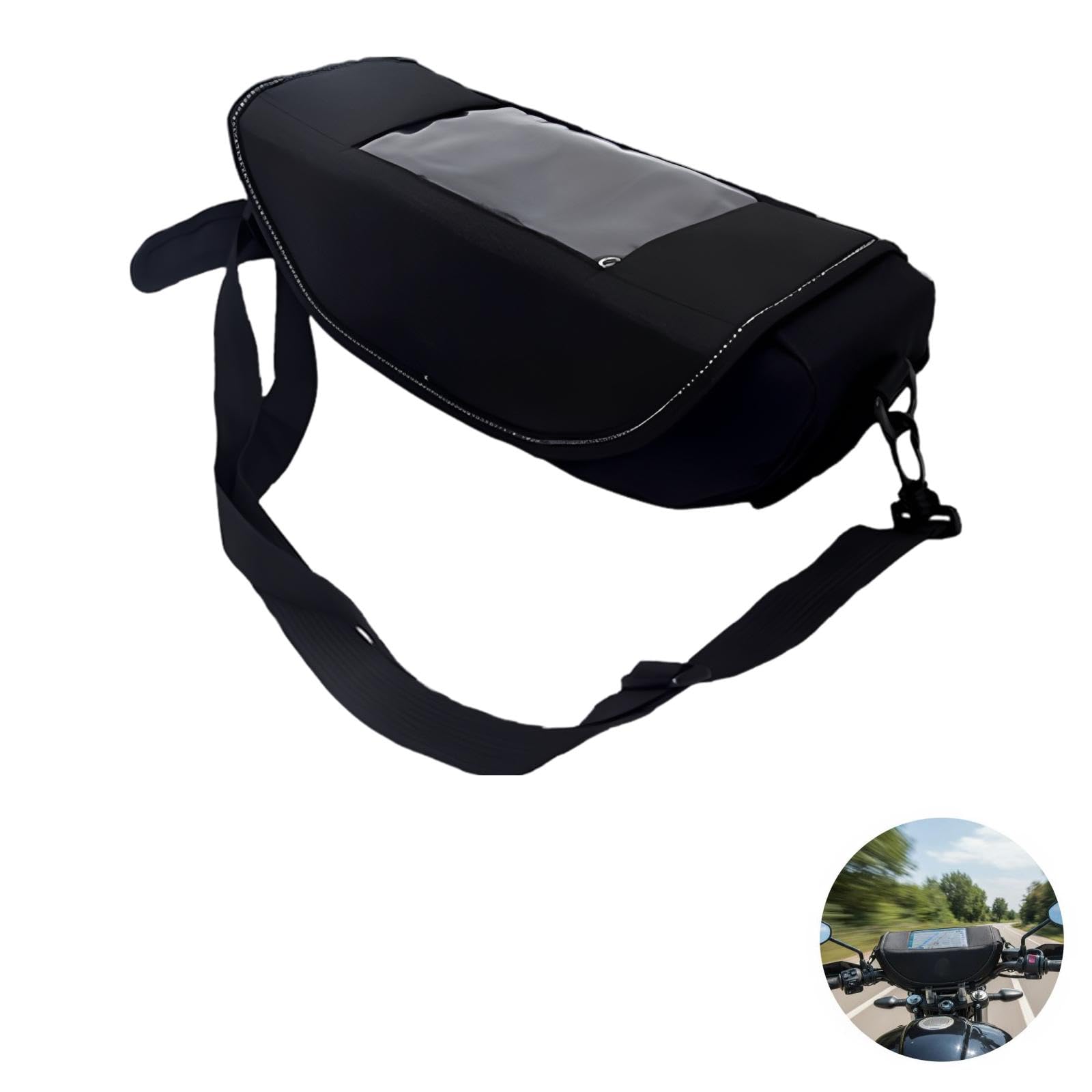 Sacoche de Guidon Moto 12,6 x 5 x 4 Pouces, Sac Moto avec écran Tactile pour Navigation, Sac Outil de Voyage Universel Compatible Yamaha BMW Triumph, Format Compact, Grande capacité