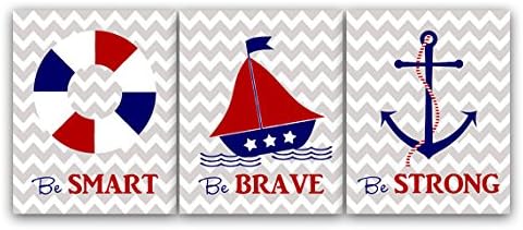 UNFRAMED Prints (Choose Your Sizes) - Nautical Nursery Decor, Nursery Wall Art, Sailboat Nursery, Nautical Decor, Anchor Decor, Be Strong Be Brave Print - KIDS33