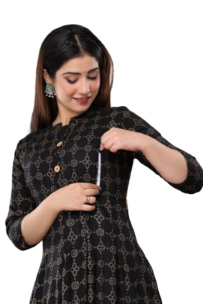 GenericWomen's Anarkali Maternity Kurta |Easy Breast Feeding | Breastfeeding Kurti Western Dress with Zippers for Nursing Pre and Post Pregnancy | Pregnant Lady Dress