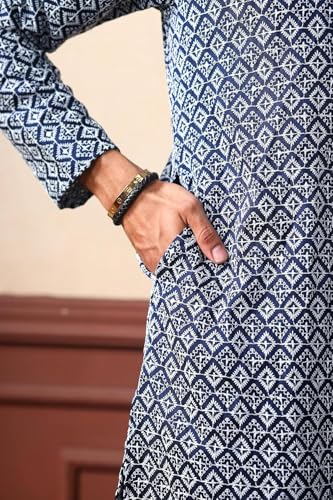 Image of LookMark Men's Printed Silk Blend Kurta with Mandarin Collar, Full Sleeves, Straight Fit Traditional Ethnic Wear