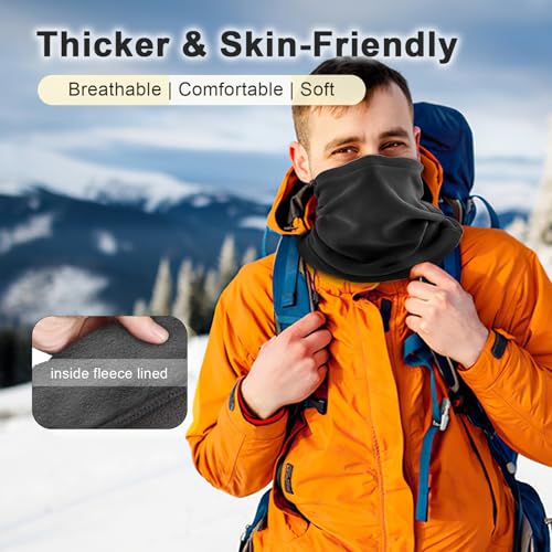 2 Pack Winter Neck Gaiter Warmer, Ski Windproof Face Scarf Adjustable Reusable Face Covering for Men Women Skiing Snowboarding Motorcycling Hiking Black Grey
