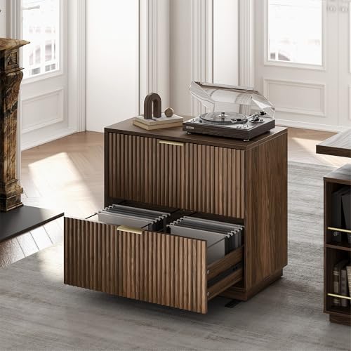 Perledesign 2 Drawer Fluted File Cabinet, 32'' Lateral File Cabinet for Legal/Letter/A4/F4 Size...