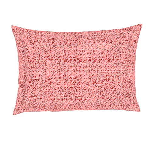 Image of Spaces Atrium 144 TC 100% Cotton King Size Fitted Double Bedsheet with 2 Pillow Covers (Geometric, 72 inch X 78 inch Inches ) - Peach