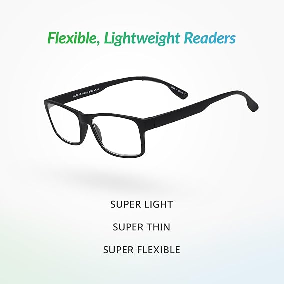 SAV Mens Flex 2 5029 Reading Glasses - Flexible, Durable, Lightweight, Contemporary Readers For Men