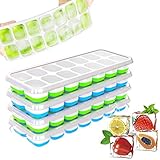 Ice Trays for Freezer with Lid, 4 Pcs Ice Cube Trays Easy Release Reusable, Flexible Silicone Ice Cube Tray with Lid, Durable and Dishwasher Safe for Freezer, Drinks, Whiskey and Cocktails