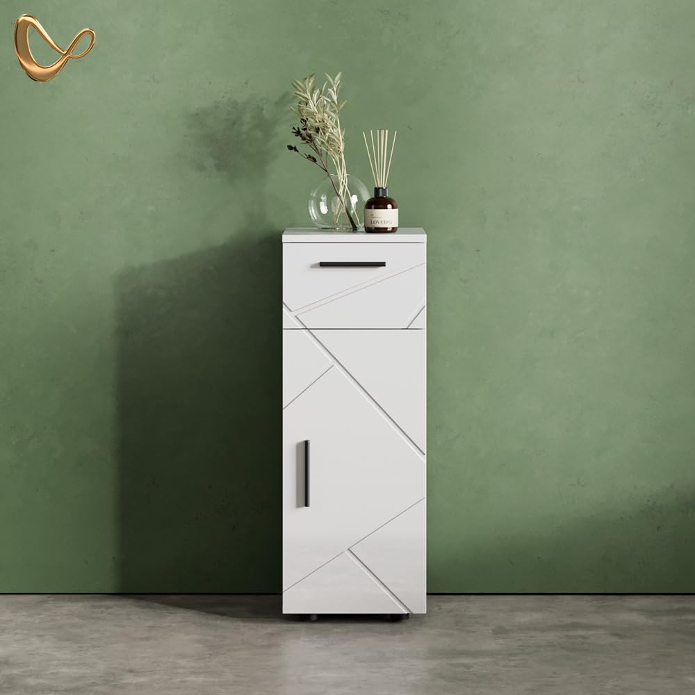 Livinity Armario de baño Mediano Ronco, Blanco Alto Brillo, 30 x 81 cm