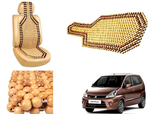 Image of Car Bead Seat Wooden Beads Cushion Cover Pad for Maruti Suzuki Zen Estilo Type 2, Acupressure Sitting Seat Cover | Cream Color - Pack of 1