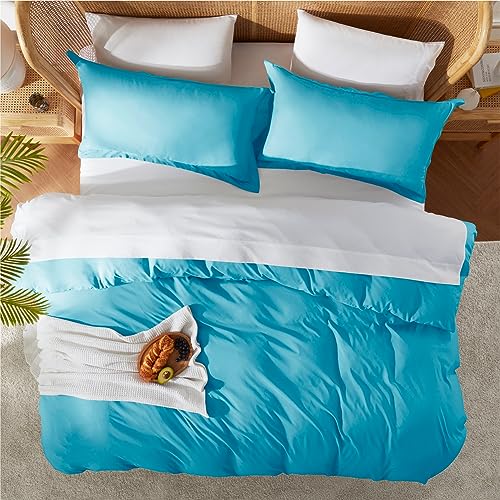 Nestl King Duvet Cover Set with Comforter Insert - Bright Blue 4 Piece 104x90 Duvet Cover & 2 Pillow Shams with White Quilted Down Alternative Comforter, Ultra Soft, All Season