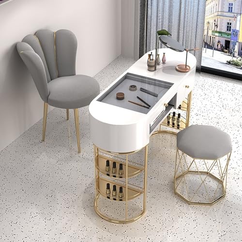 Mesa de manicura moderna para técnicos de uñas, elegante estación de trabajo de madera con cajones para salón y hogar, equipo esencial para arte de uñas