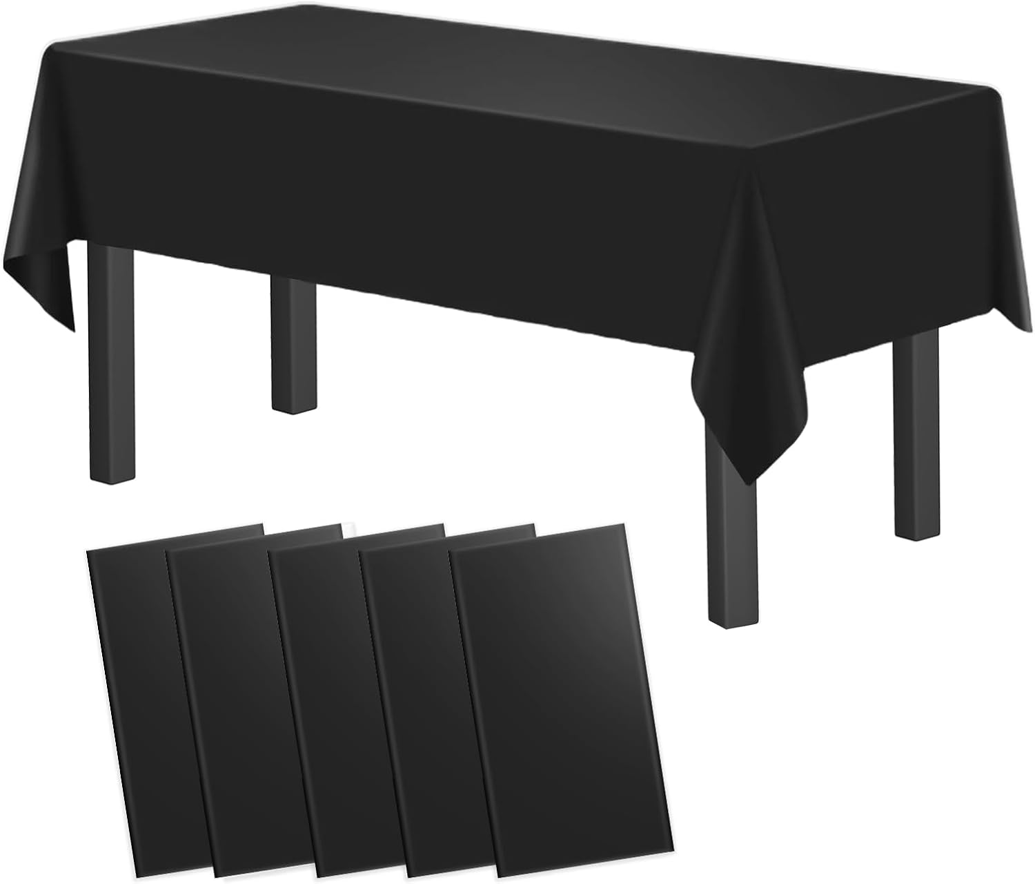 5pcs 137x274cm Disposable Plastic Tablecloth Waterproof Rectangular Table Cover Set Durable Supplies for Party, Banquet, Picnic, Wedding, Birthday, Camping and Home Decor Black