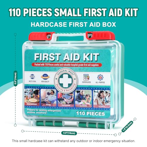 Image of General Medi 110 Pieces Small First Aid Kit - HardCase First Aid Box - Contains Premium Medical Supplies for Travel, Home, Office, Vehicle, Camping, Workplace & Outdoor