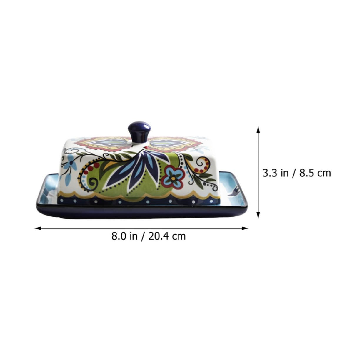 jojofuny Piatto da Portata in Ceramica Rettangolare Vintage con Coperchio Abbinato, Capacità 250 Grammi, Resistente alla Lavastoviglie, per Conservare Margarina, Formaggi e Dolci