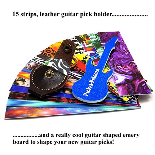 Pick-a-Palooza DIY Guitar Pick Punch Mega Gift Pack - the Premium Pick Maker - Leather Key Chain Pick Holder, 15 Pick Strips and a Guitar File - White
