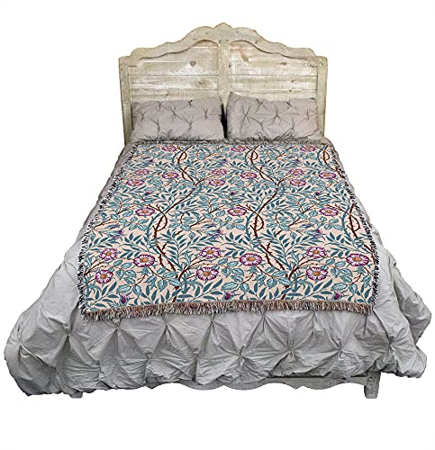 Image of Pure Country Weavers William Morris Sweetbriar Frost Blanket - Arts & Crafts - Gift Tapestry Throw Woven from Cotton - Made in the USA (72x54)