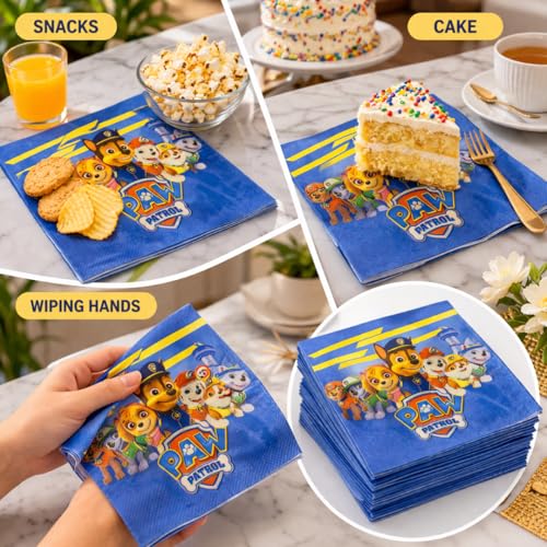 Image of Wanna Party Cute Paw Theme Inspired Paper Napkins (20 Pcs) | Puppy Paw Theme Birthday Napkins for Kids | Paw Print Theme Party Tableware for Birthday Decorations & Celebration Supplies