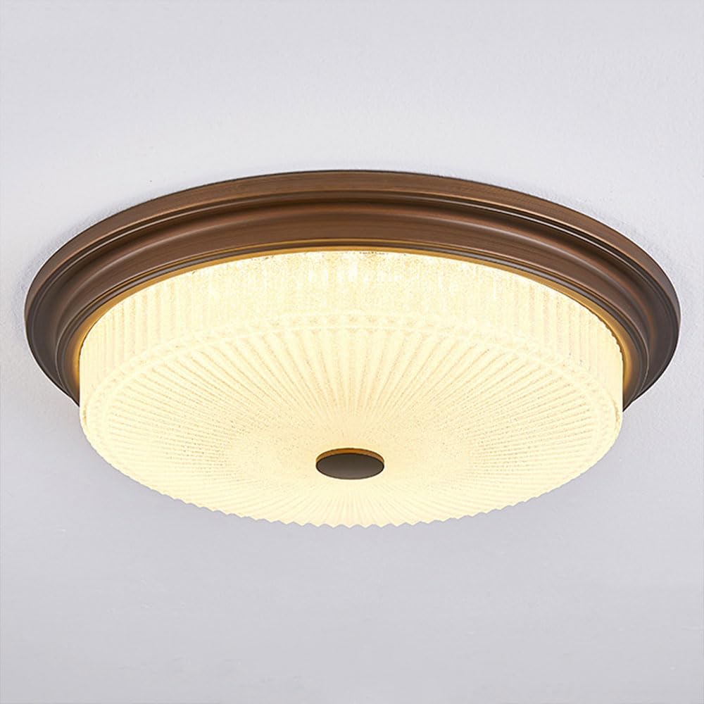 Plafonnier encastré en fer et verre rayé de 38cm pour un éclairage de plafond