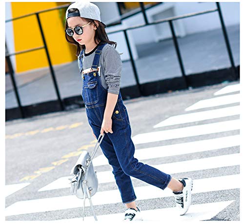 Sitmptol Girls Big Kids Jumpsuits Strap Jeans Cotton Denim Bib Overalls Dark Blue 150 #TOP3