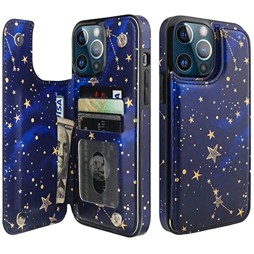Image of HAOPINSH Compatible with iPhone 13 Pro Max Wallet Case with Card Holder, Starry Sky Pattern Back Folio Flip PU Leather Kickstand Card Slots Case, Double Magnetic Clasp Durable Shockproof 6.7 inch
