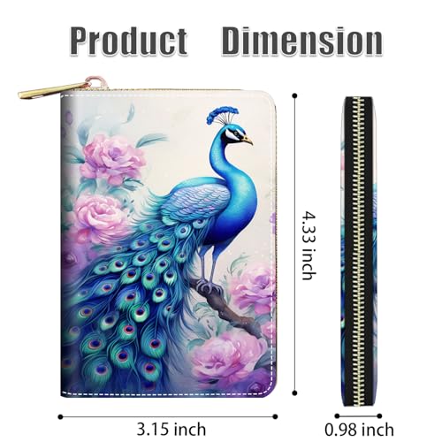 Credit Card Holder Wallets for Women, RFID Blocking Small Leather Card Case Wallet with Zipper Accordion Wallets, Peacock2