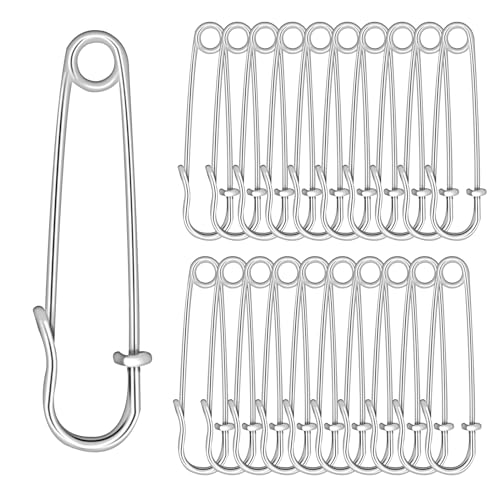 cobee Sicherheitsnadeln Groß, 50 Stück 50mm/2in Sicherheitsnadel Safety Pins Stark Sicherheitsnadeln für Kleidung Rostbeständig Gebogene Sicherheitsnadeln Silber schwarz Sicherheitsnad(Silber)
