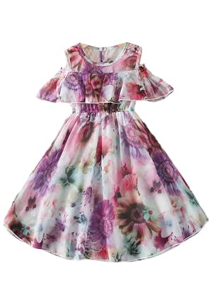Niren Enterprise Baby Girl's Floral Print Georgette Frock Dress with Sleeveless Knee Length Round Neck and A-Line Style 