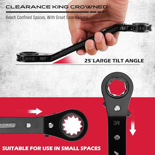 Sedy 81059 Ratchet Box Wrench Sae Set - 5-Piece Ratcheting Head Reversible Double Offset Wrenches Socket Spanner Tool Adjustable Direction Box End Universal Stubby Handle Angle Head thumb #4