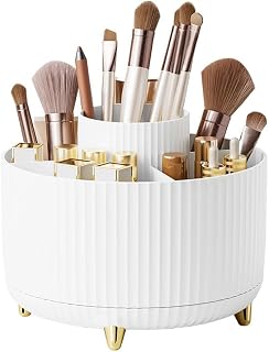 PIQIUQIU Makeup Organizer for Make-up, 360° Swivel Makeup Storage, Multifunctional Makeup Brush Holder, 14 x 13.5 cm, White