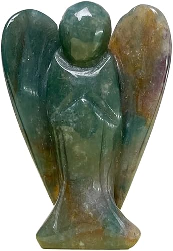 Figuras de ángel de cristal natural de 2 pulgadas, estatua de ángel pequeña de ágata acuáticamusgo, decoración de cristales curativos, piedras