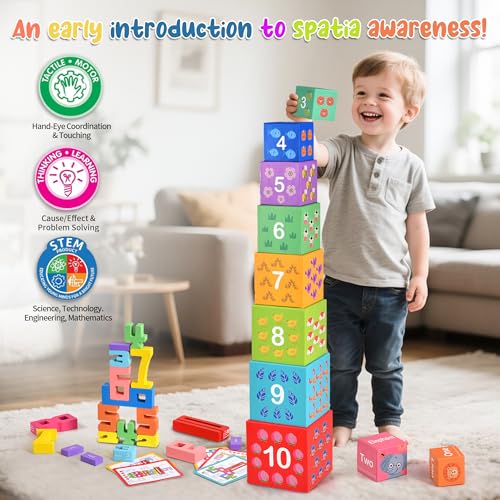Wooden Number Building Blocks & Stacking Toys for Toddlers 3+ Years Old, Digital Building Blocks, 1-10 Digital Blocks Toys, Balance Competition Toy, Educational Gift for Kids Boys and Girls - Image 5