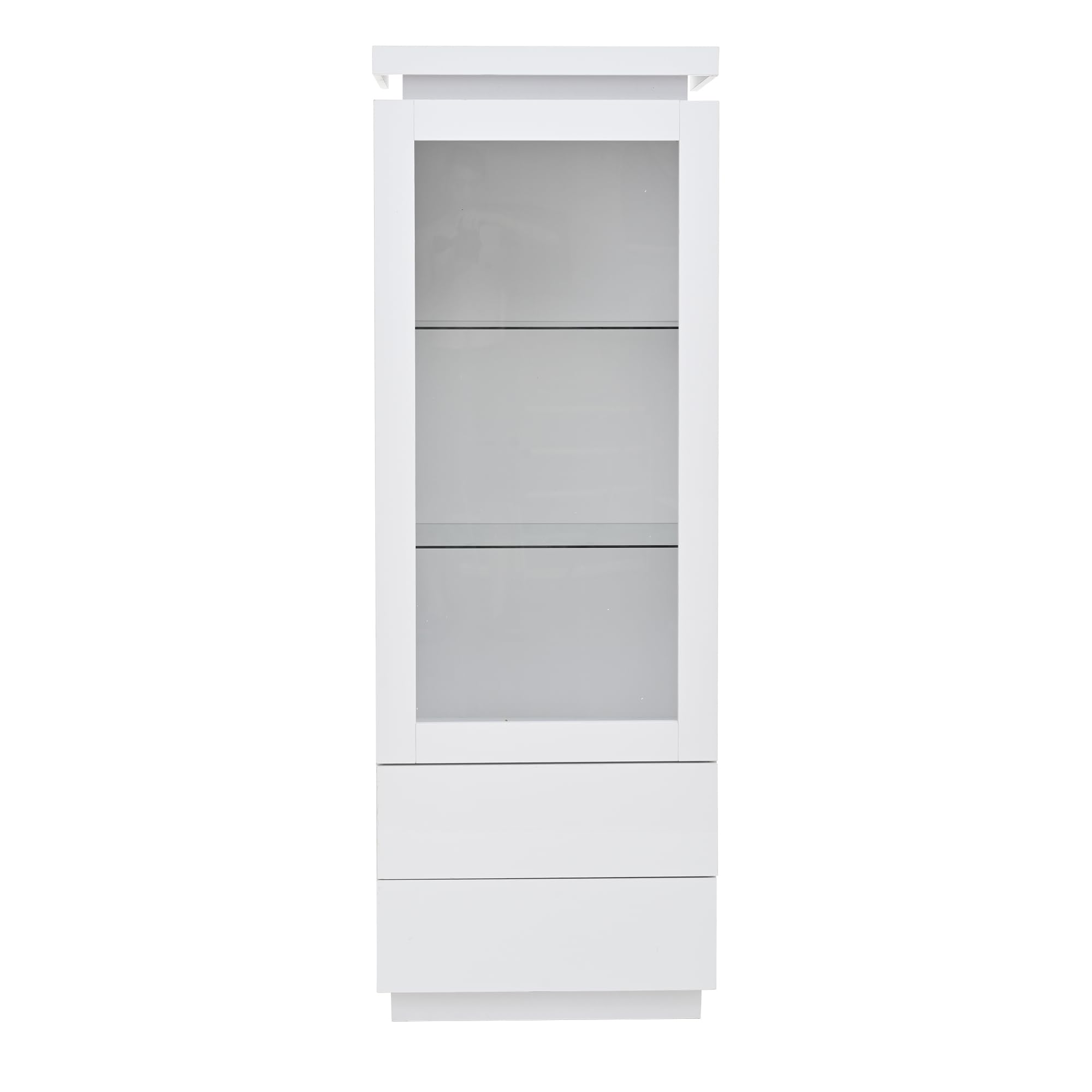 60 x 40 x 171 cm, armario alto con 2 cajones, brillante, vitrina de cristal con LED, armario para el salón, con puertas de cristal y puerta plegable, color: blanco