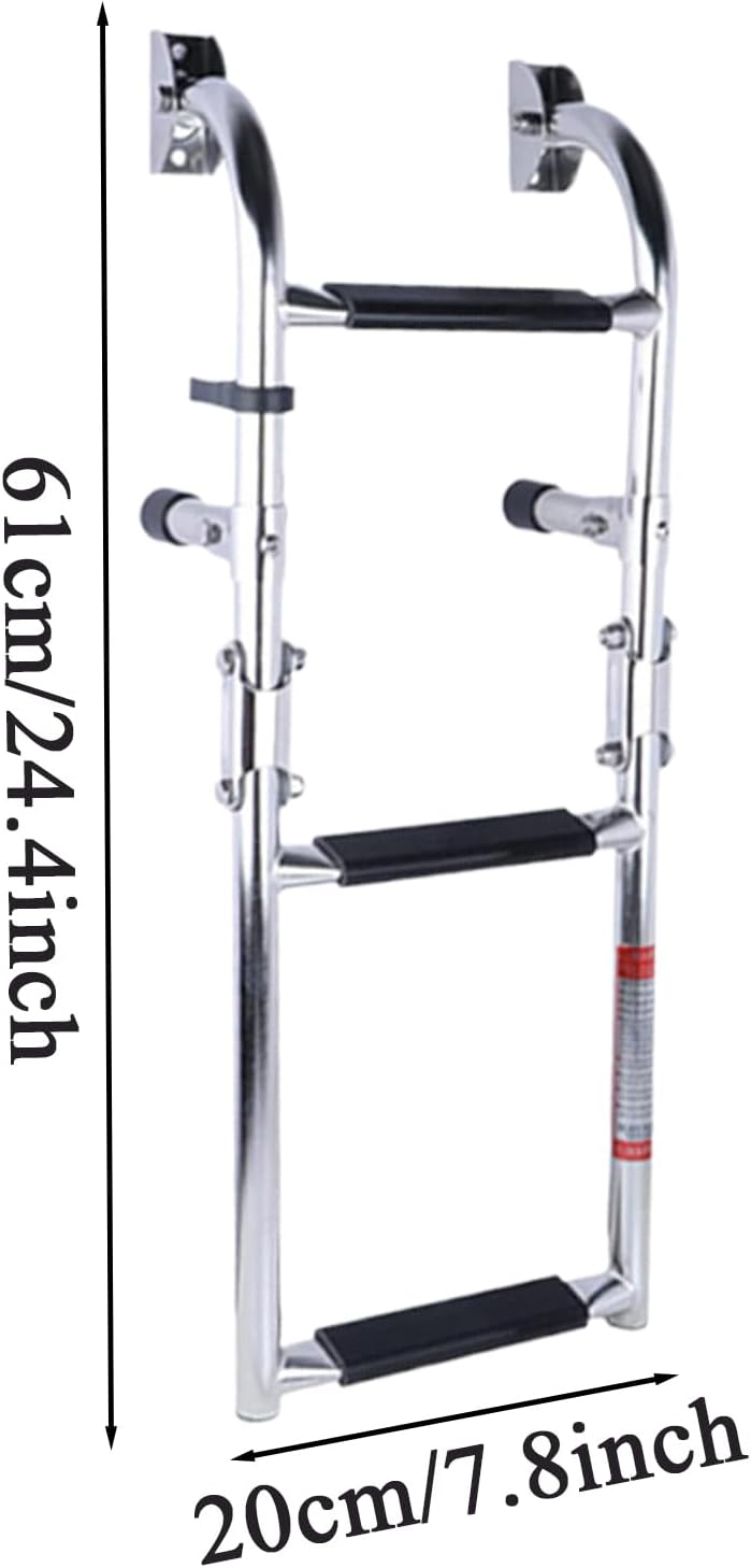 Folding Boat Ladder, Stainless Steel Step, Pontoon Accessory with 2+1 Design, Boarding Aid for Swimmers, Marine, Ladder for Water Sports Divers Boaters Lake House Dock Swimming Pool