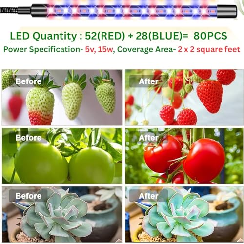 Image of ecofynd Kaira4 2 Years Warranty Grow Light for Indoor Plants (Vegetables, Leafy Growth & Flowering Boost), Auto On /Off Automatic Timer, 4 Head 15 Watt LED Artificial Sunlight with 2.4M Wire (005)