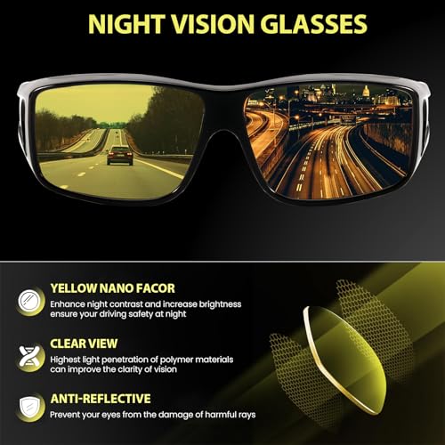 TJUTR Night Vision Driving Glasses Fit Over Glasses for Men Women, Anti Glare Polarized Nighttime Eyewear Yellow Lens4