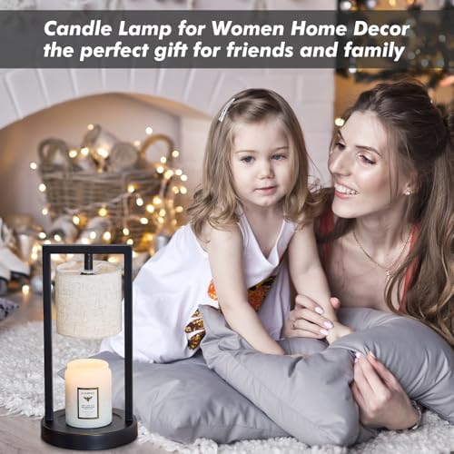 Candle Warmer Lamp with Timer, Black Candle Lamps Linen Fabric Shade, 3-Level Dimmable Candle Warming Wax Melt Warmer for Scented Wax, 50W Electric Warmer Lamp for Women Home Decor (2 Bulbs Included) by GyroVu - Used condition - Image 7