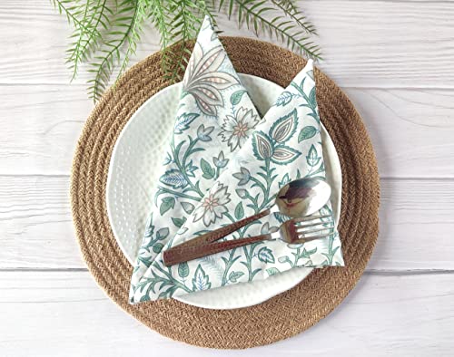 Craftbot Soft Cotton Printed Napkins 18x18 inches - Washable Thin Cloth Napkins Set of 6 - Everyday Use Party and Events - Sage Green Floral Pattern Indian Block Print Fabric, Sage Green and White by AVKA Studio - Used condition - Image 3