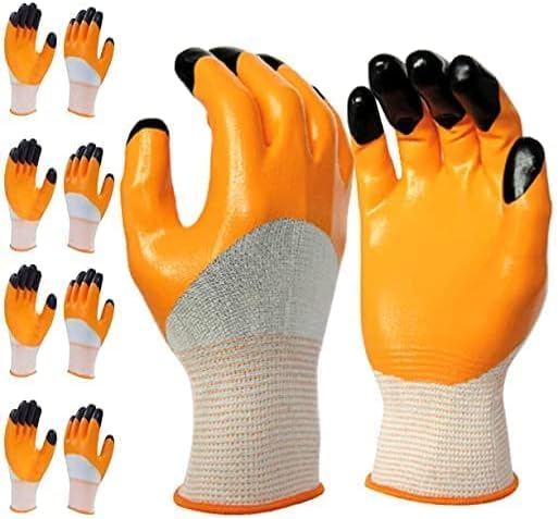 RK TRENDS Nylon Heavy Duty Coated Work Gloves For Industrial | Gardening | Agricultural |Cleaning. (Pack of 5 Pairs, Orange (Double Coated))