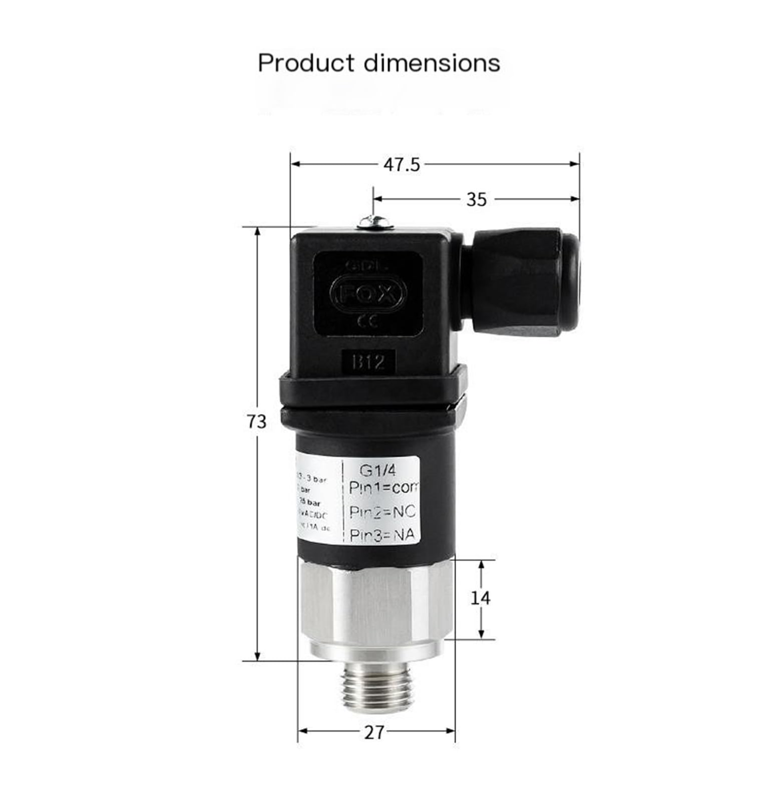 Interrupteur de pression mécanique réglable AC250V 1.5A pompe à eau contrôleur hydraulique pneumatique piston diaphragme type 5-NPT1/4(1~12bar)