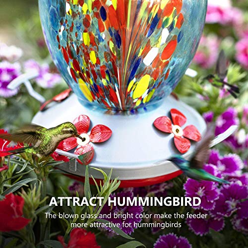 Balhvit Hummingbird Feeders for Outdoors, 32 Ounces Leak-Proof & Rust-Proof Hand Blown Glass Hummingbird Feeder, Easy to Clean & Fill Wild Bird Feeder with Hanging Hook, Ant Moat, Brush, Hemp Rope - Thumbnail 6