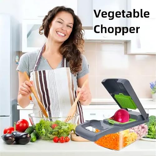 Vegetable Chopper Dicer with Container | Cheese Grater Mandoline Slicer Cabbage Shredder French Fry Cutter Stainless Steel for Veggie Onion Potato Fruit Food, Manual Hand Cooking Gadget for Kitchen - Image 3