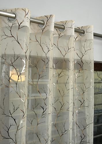 Image of Homefab India Multi Foil Transparent Sheer Curtain - 7 X 4 Feet, Door Curtains, Cream, Pack of 1 Piece