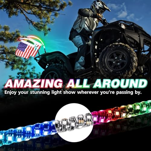 Image of LED Whip Lights, AKD Part 2PCS 2FT UTV ATV Lighted Whips Bluetooth APP /Remote Control RGB LED Whips Antenna Flags for UTV SXS Side by Side Trucks RZR Can-Am Kawasaki Honda Yamaha Accessories