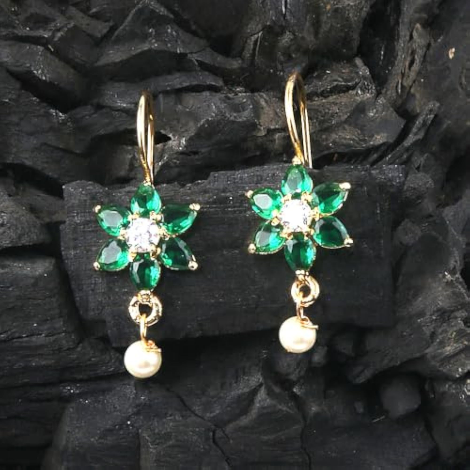 Green Colour Clip-On Maharashtrian Bugadi Earrings