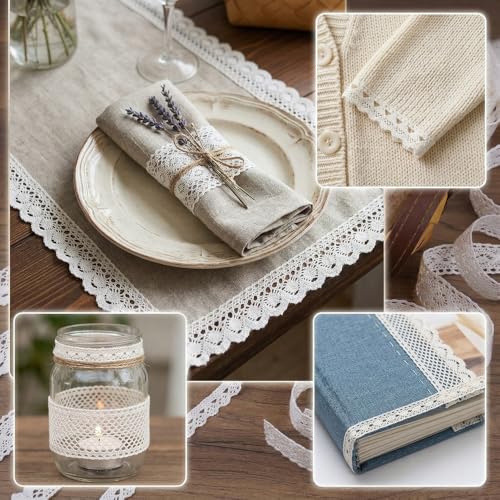 IDONGCAI Cotton Lace Trim Assortment, 30yards White Crochet Lace Ribbon Bundle for Sewing & Crafts, Boho Shabby Fabric Trim Set for DIY, Gift Wrapping, Wedding & Home Decor by IDONGCAI - Image 6