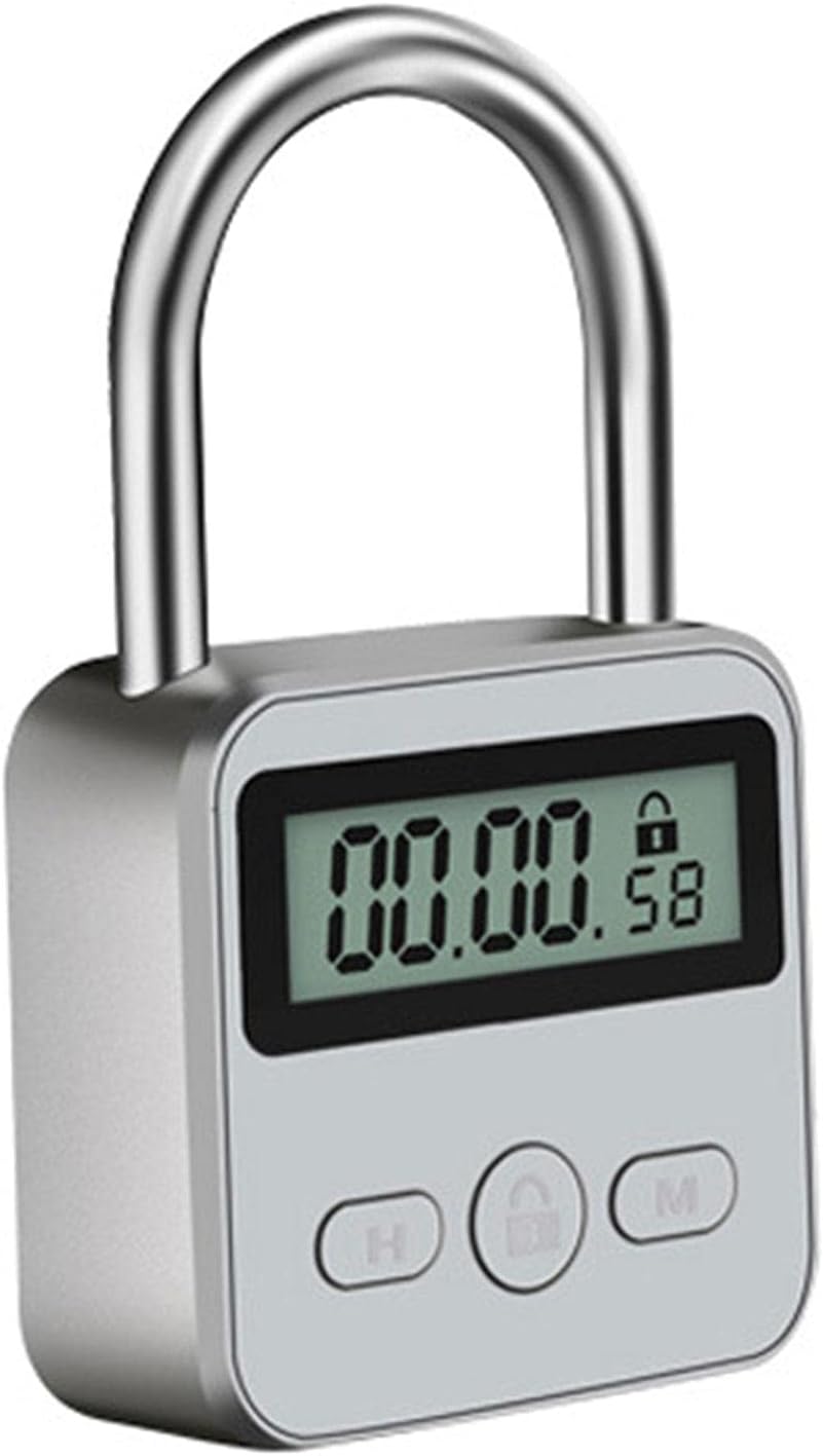 Metal Timer Lock, 99 Hours Max Timing Lock, USB Rechargeable Timer Padlock with LCD Display, Multi-Function Micro Electronic Timer Lock, Heavy Duty Metal Time Out Padlock(Silver)
